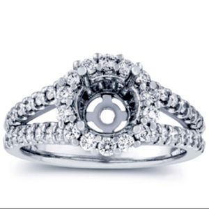 Semi Mount Halo Split Shank Engagement Ring .89CT